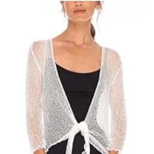 Shu Shi Sheer Cartigan Loose Knit White One Size Long Sleeve Asymmetrical Hem